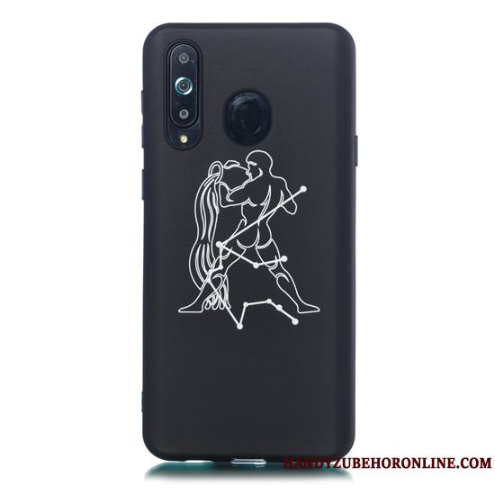 Samsung Galaxy A8s Délavé En Daim Téléphone Portable Fluide Doux Étui Dessin Animé Noir Coque