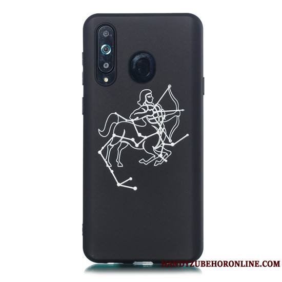 Samsung Galaxy A8s Délavé En Daim Téléphone Portable Fluide Doux Étui Dessin Animé Noir Coque