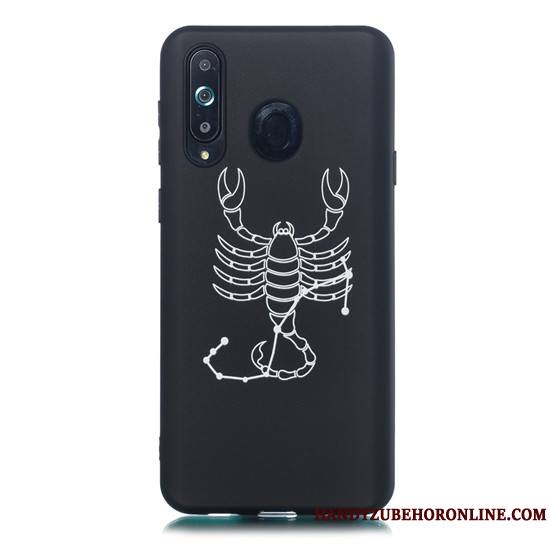 Samsung Galaxy A8s Délavé En Daim Téléphone Portable Fluide Doux Étui Dessin Animé Noir Coque