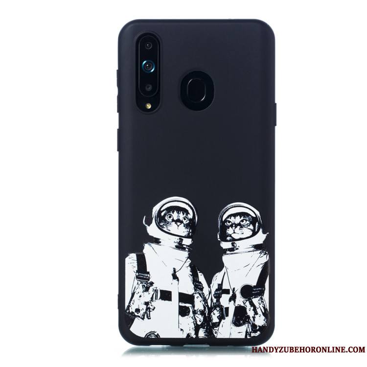 Samsung Galaxy A8s Délavé En Daim Téléphone Portable Fluide Doux Étui Dessin Animé Noir Coque