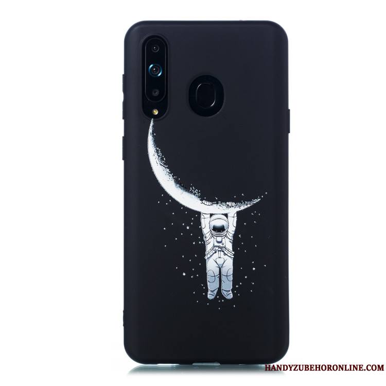 Samsung Galaxy A8s Délavé En Daim Téléphone Portable Fluide Doux Étui Dessin Animé Noir Coque