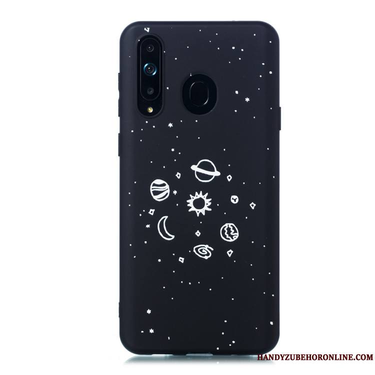 Samsung Galaxy A8s Délavé En Daim Téléphone Portable Fluide Doux Étui Dessin Animé Noir Coque