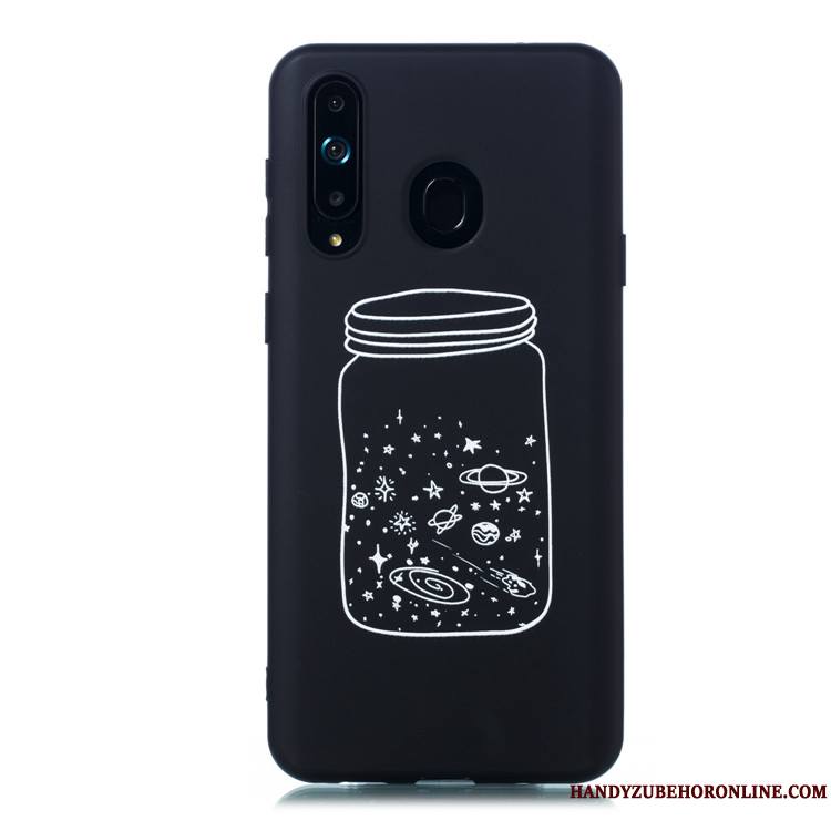 Samsung Galaxy A8s Délavé En Daim Téléphone Portable Fluide Doux Étui Dessin Animé Noir Coque