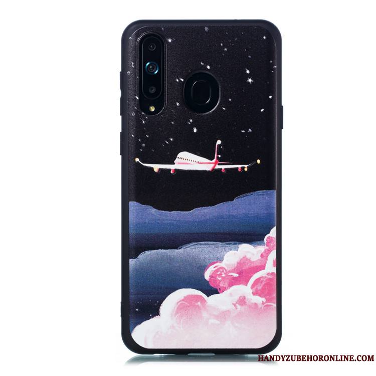 Samsung Galaxy A8s Délavé En Daim Téléphone Portable Fluide Doux Étui Dessin Animé Noir Coque