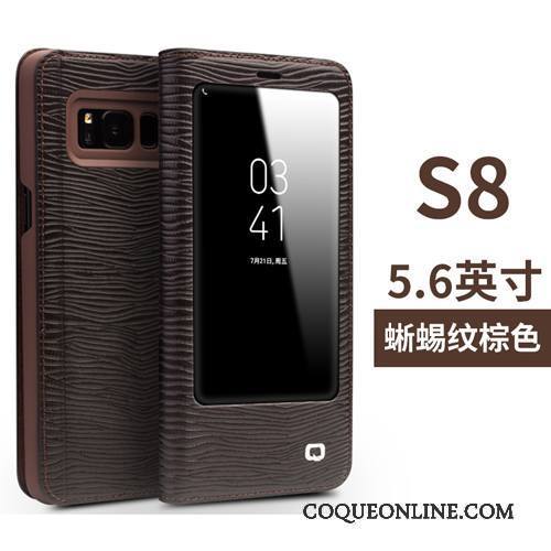 Samsung Galaxy S8 Coque Étui Téléphone Portable Noir Ouvrir La Fenêtre Étoile Cuir Véritable Support