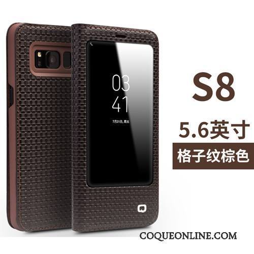 Samsung Galaxy S8 Coque Étui Téléphone Portable Noir Ouvrir La Fenêtre Étoile Cuir Véritable Support