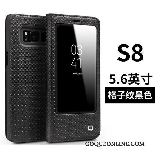 Samsung Galaxy S8 Coque Étui Téléphone Portable Noir Ouvrir La Fenêtre Étoile Cuir Véritable Support