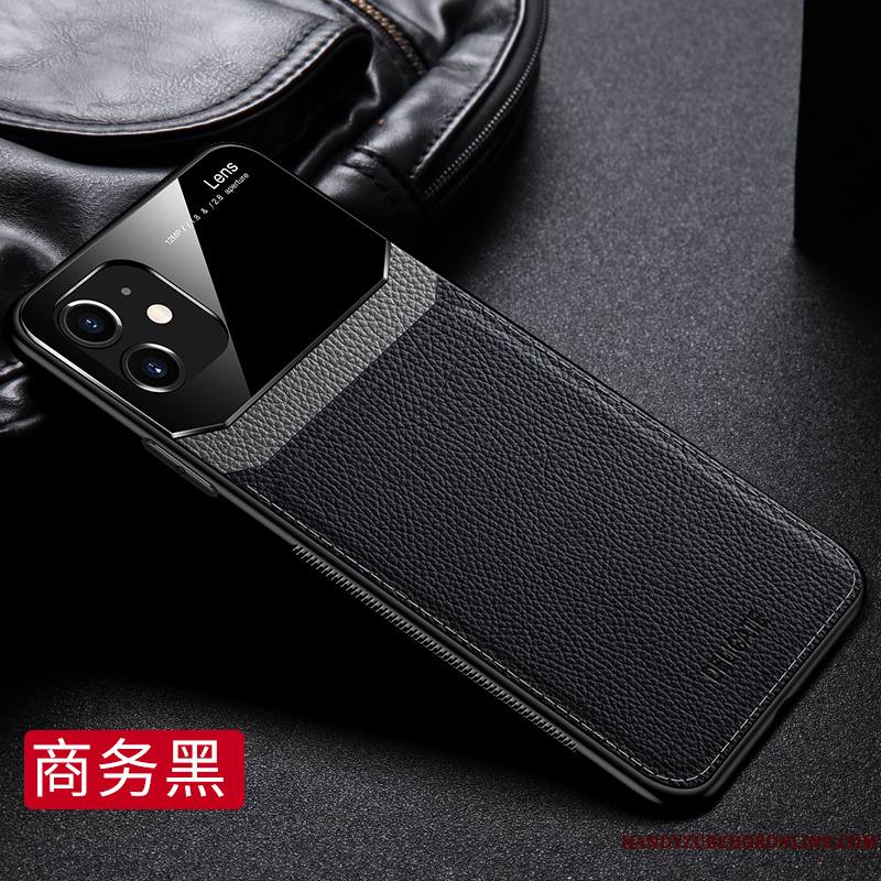 iPhone 11 Tout Compris Étui En Cuir Fluide Doux Noir Coque Tendance Incassable