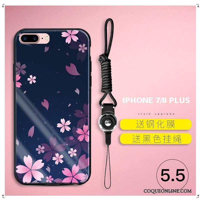 iPhone 7 Plus Coque De Téléphone Violet Fluide Doux Fleur Incassable Silicone Verre