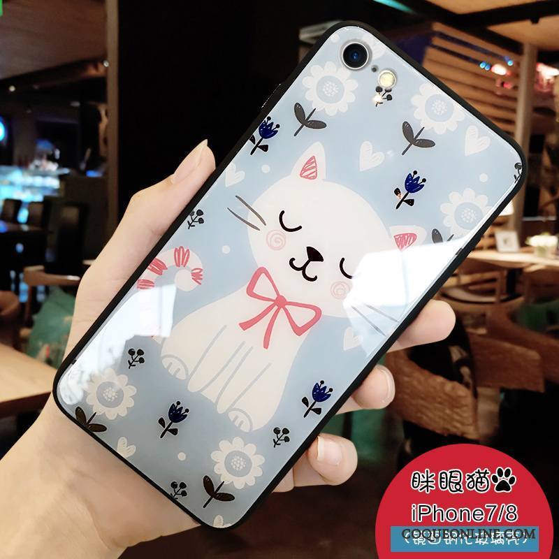 iPhone 8 Plus Coque Verre Dessin Animé Incassable Bleu Créatif Marque De Tendance Personnalité